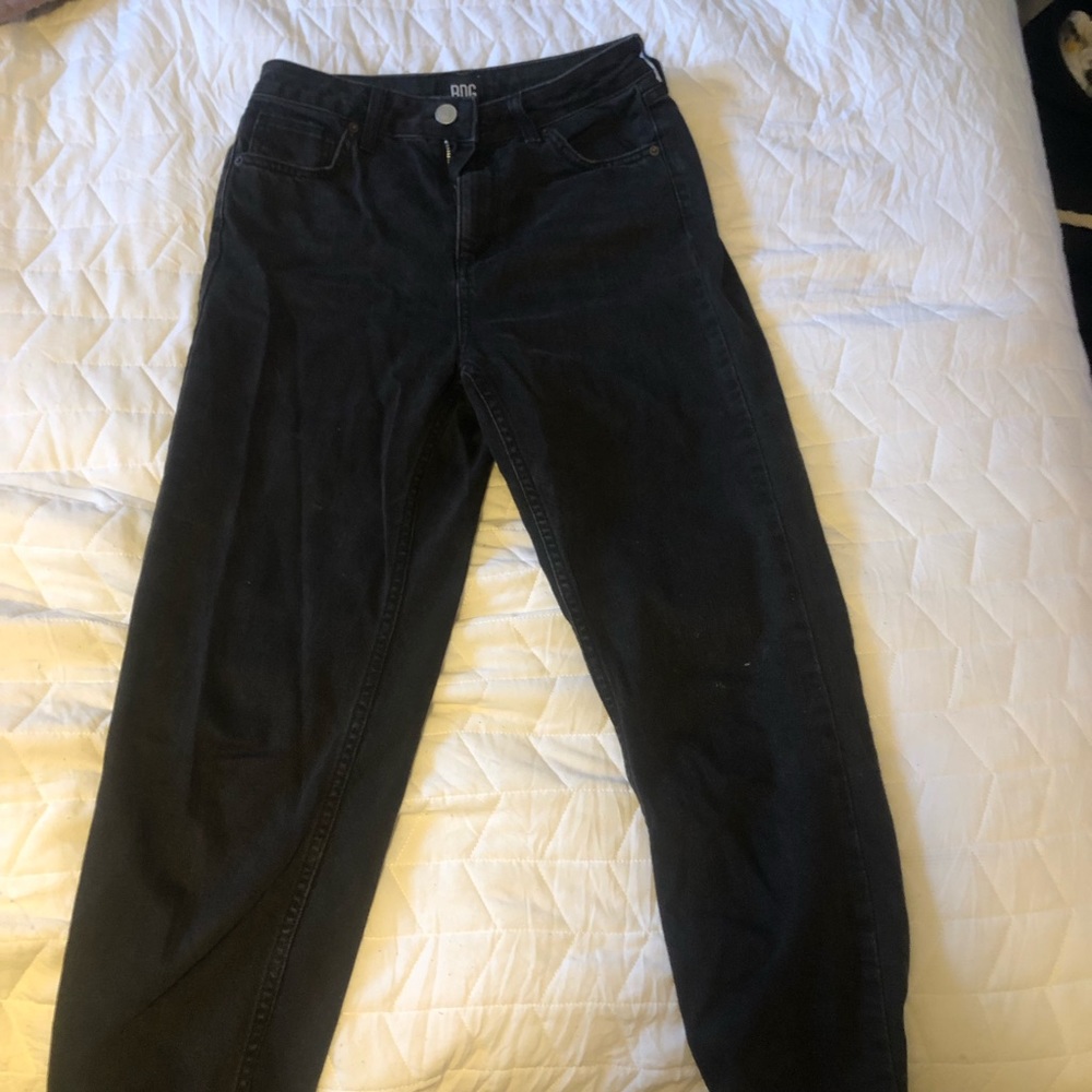 High-Waisted Black Straight Leg Jeans